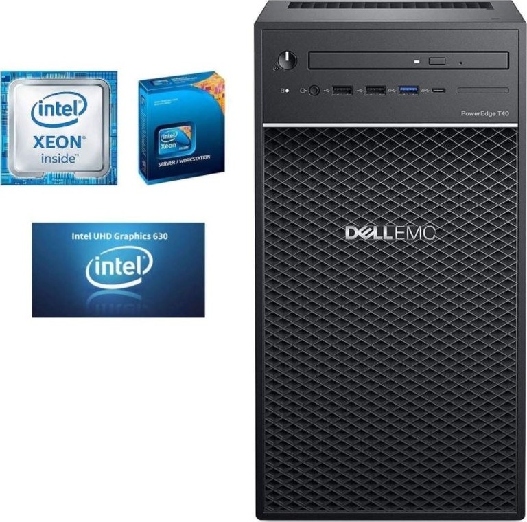 Dell PowerEdge T40 - Intel Xeon E-2224G 3.5GHz, 8M cache, 4C/4T, 8GB 2666MT/s DDR4 ECC UDIMM, 1TB 7.2K RPM SATA, 6Gbps Entry 3.5in Cabled, up to 3 Hard Drive Optical Disk Drive | PowerEdge-T40